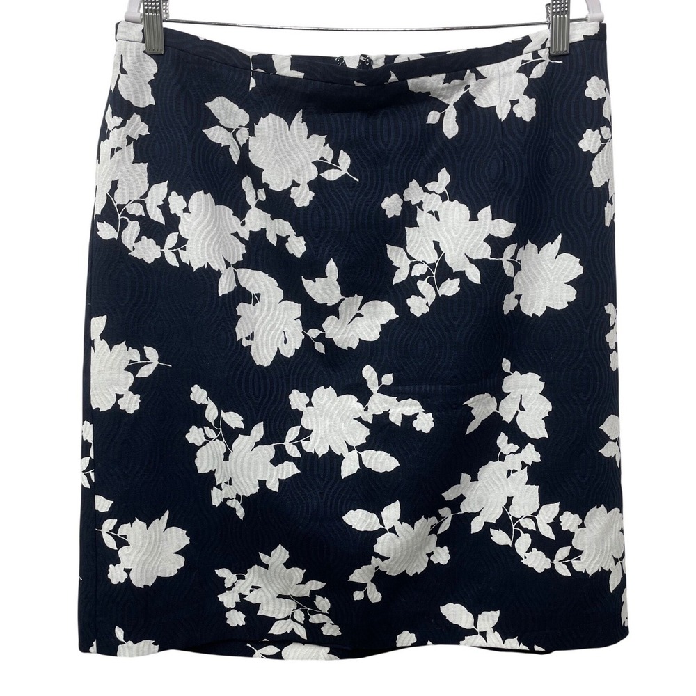 Talbot Navy Blue White Floral Cotton Pencil Skirt 16W New Feminine Dark Romantic
